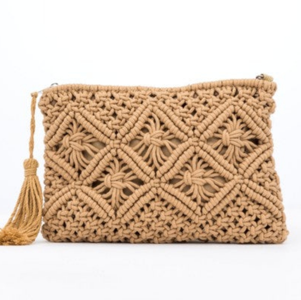 Macrame Tassel Clutch - Khaki - Picture 3 of 6
